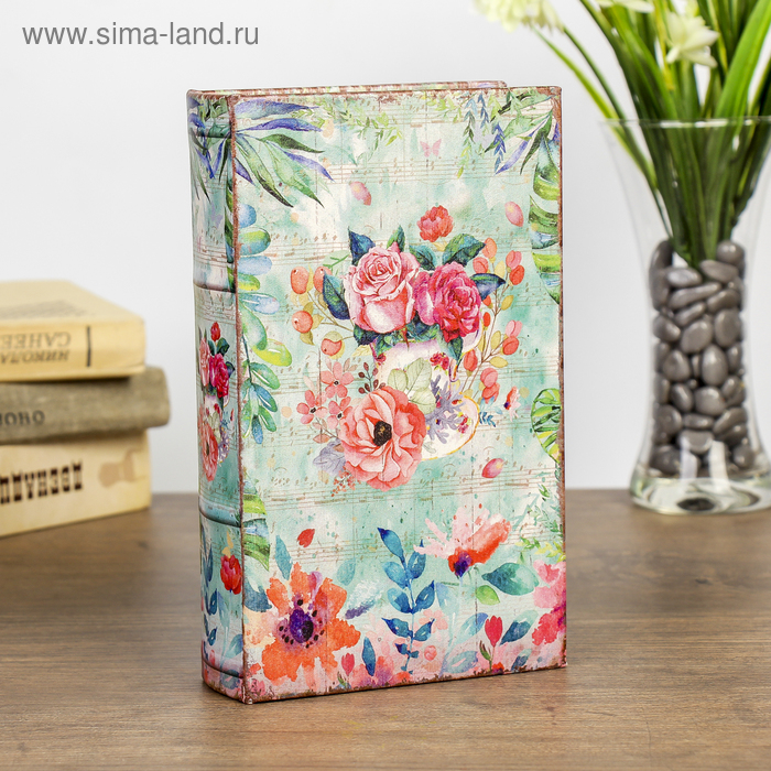 Сейф-книга дерево Сейф-книга дерево "Цветы, нарисованные акварелью" кожзам 21х13х5 см