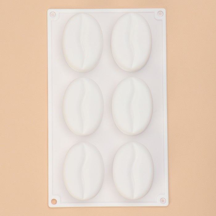 Форма для муссовых десертов и выпечки Доляна &laquo;Кофейные зёрна&raquo;, силикон, 28,5&times;17&times;2,5 см, 6 ячеек (8&times;6 см), цвет белый