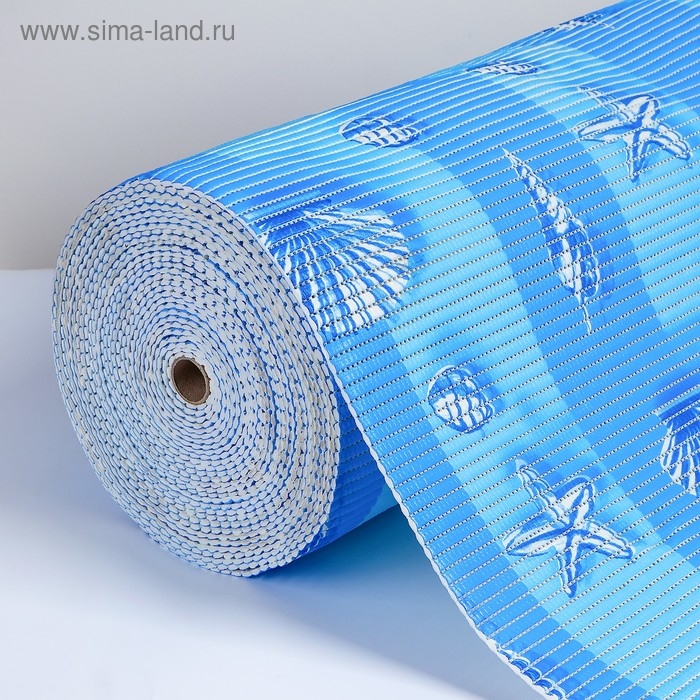 Коврик для ванной комнаты &laquo;Ракушки&raquo;, ширина 65 см, рулон 15 м, цвет голубой