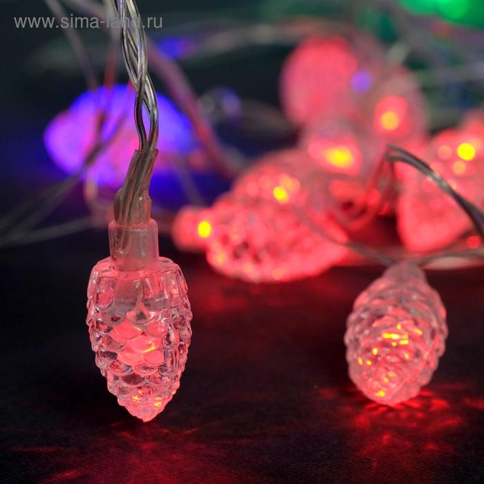 Гирлянда «Нить» 5 м с насадками «Шишки большие», IP20, прозрачная нить, 20 LED, свечение мульти (RG/RB), мигание, 220 В Гирлянда «Нить» 5 м с насадками «Шишки большие», IP20, прозрачная нить, 20 LED, свечение мульти (RG/RB), мигание, 220 В
