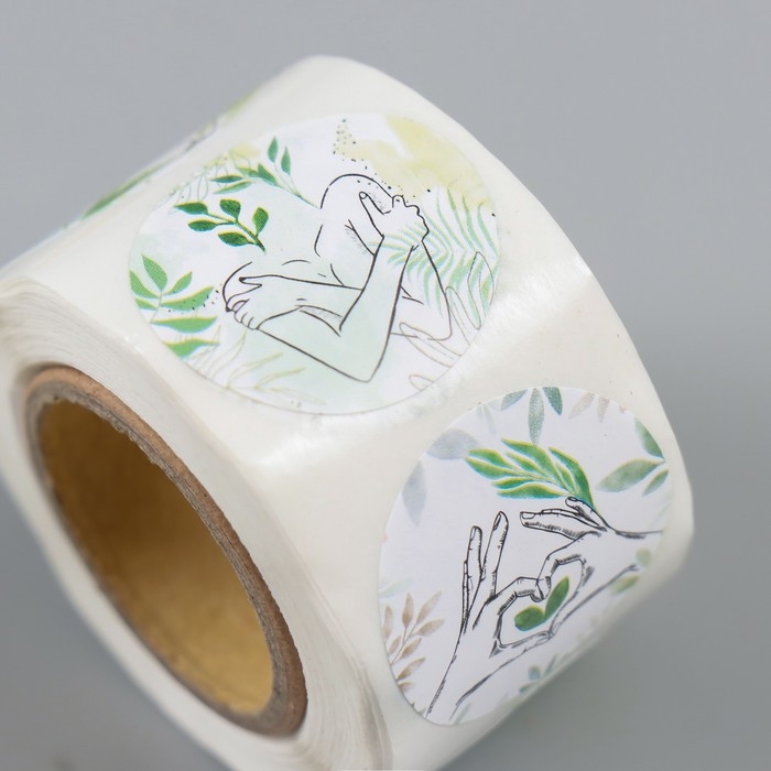 Наклейка бумага "Акварель. Растения" d=2,5 см 252 шт в рулоне