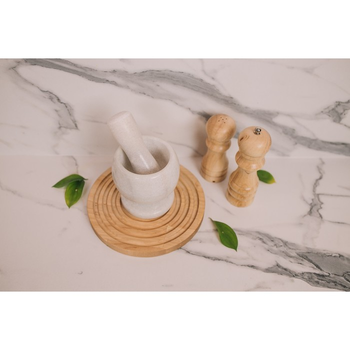 Ступка с толкушкой Magistro &laquo;Мрамор&raquo;, натуральный камень, цвет белый