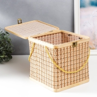 Шкатулка бамбук "Плетёнка" со шнуром 22х22х22 см