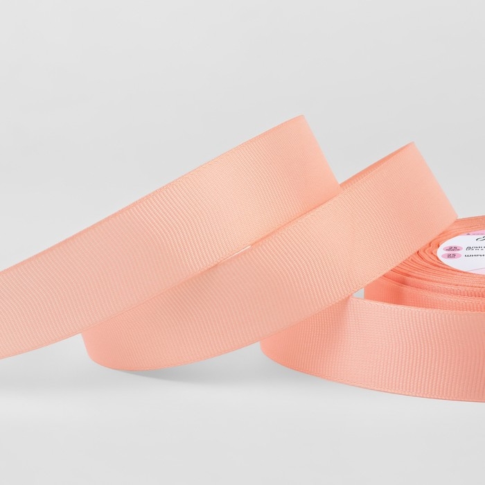 Лента репсовая, 25 мм, 23 &plusmn; 1 м, цвет розовый персик №0176