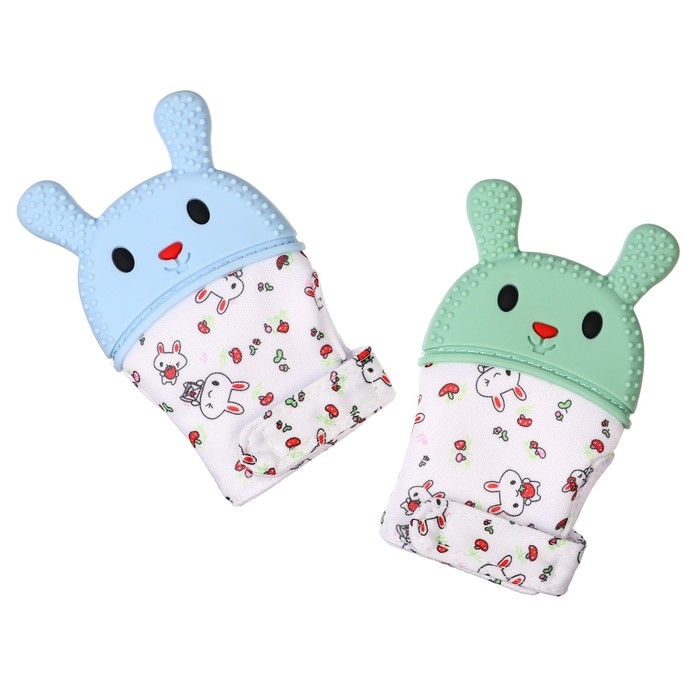 Прорезыватель-рукавичка «Зайка», цвет голубой/зеленый, Крошка Я Прорезыватель-рукавичка «Зайка», цвет голубой/зеленый, Крошка Я