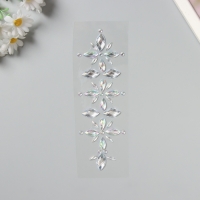 Наклейка пластик стразы "Цветы" серебро 25х8,5 см