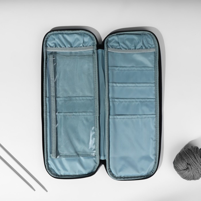 Пенал для вязания &laquo;Цветы&raquo;, 1 отделение, 8 карманов, 40 &times; 15 &times; 2,5 см, цвет фиолетовый/белый