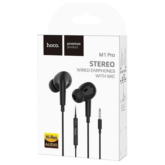 Наушники Hoco M1 Pro, проводные, вакуумные, микрофон, Jack 3.5, 1.2 м, черные Наушники Hoco M1 Pro, проводные, вакуумные, микрофон, Jack 3.5, 1.2 м, черные