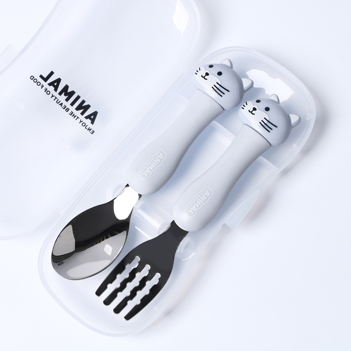 Набор детских столовых приборов в футляре &laquo;Котята&raquo;, вилка, ложка