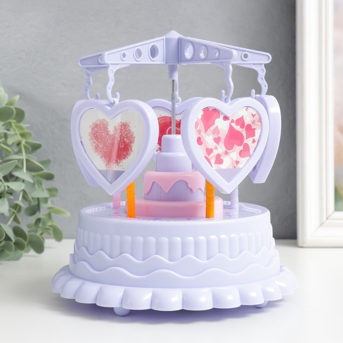 Сувенир музыкальный механический + фоторамка Сувенир музыкальный механический + фоторамка "Карусель сердец" сиреневый 17,5х17,5х20 см