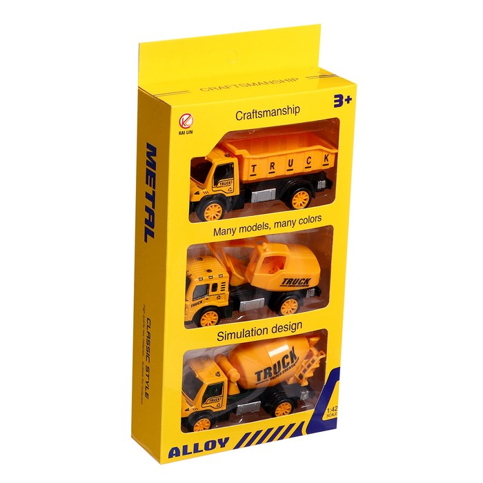 Набор металлических машин «Стройка», инерция, 3 штуки Набор металлических машин «Стройка», инерция, 3 штуки