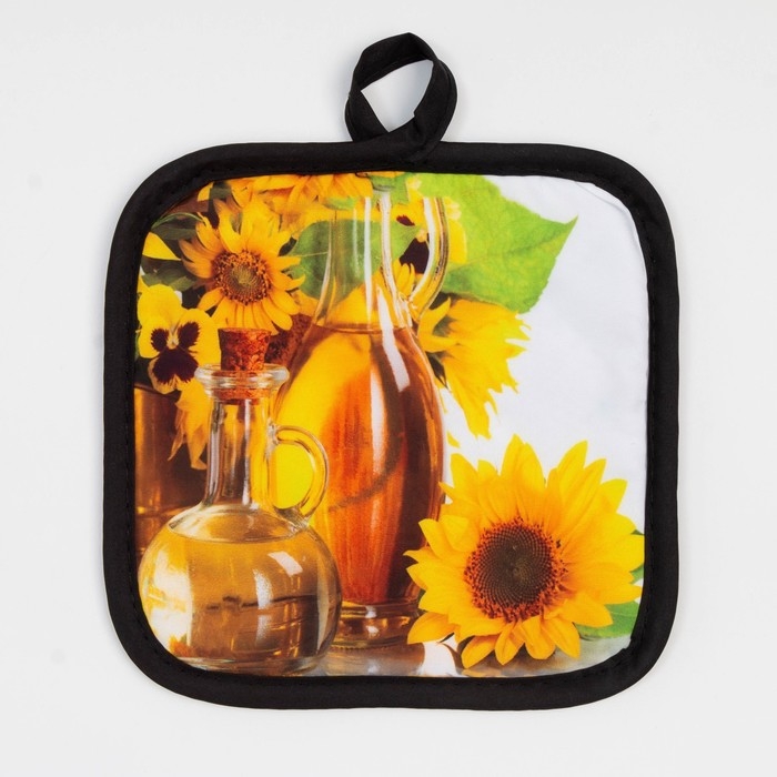 Кухонный набор 2 прихватки Этель &laquo;Подсолнухи&raquo; , прихватка 17х17 см, варежка 24х16 см, 100% п/э