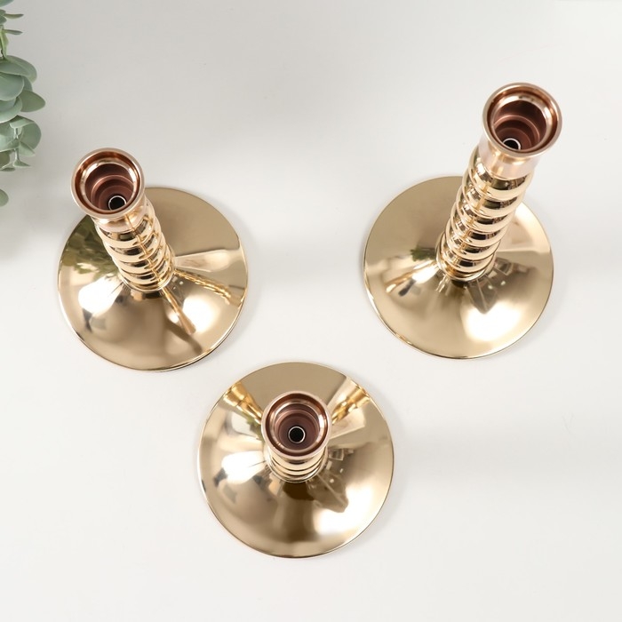 Подсвечник металл Подсвечник металл "Шарики" набор 3 шт d=2 см золото 11х13;11х19;11х24 см