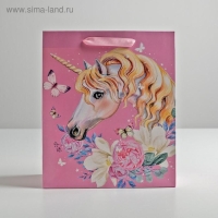 Пакет подарочный ламинированный вертикальный, упаковка, &laquo;Единорог&raquo;, ML 23 х 27 х 11,5 см