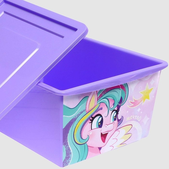 Ящик для игрушек с крышкой, «Радужные единорожки», объём 30 л, цвет сиреневый Ящик для игрушек с крышкой, «Радужные единорожки», объём 30 л, цвет сиреневый