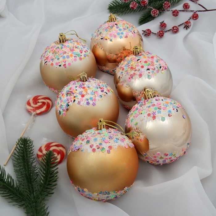 Ёлочные игрушки, шары новогодние , пластик, набор d-10 см, 6 шт Ёлочные игрушки, шары новогодние , пластик, набор d-10 см, 6 шт "Новогодний восторг" золото