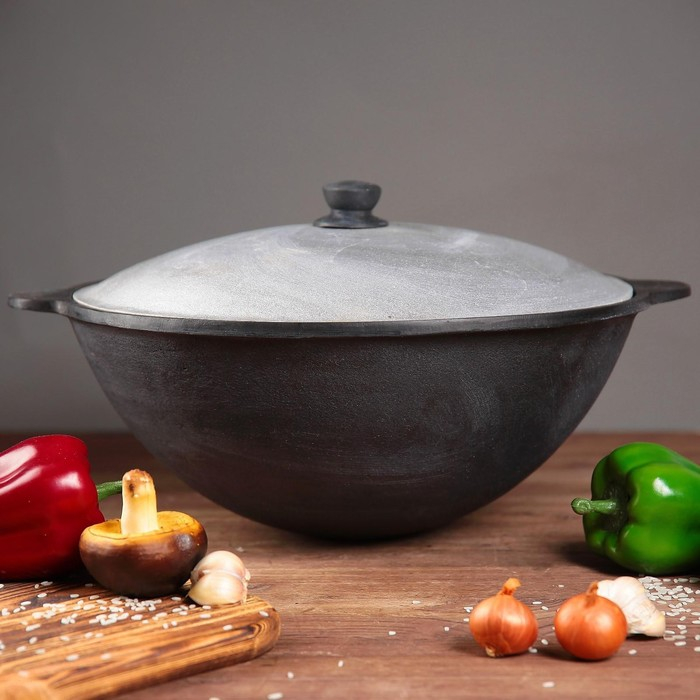 Казан чугунный, 8 л, круглое дно, алюминиевая крышка Казан чугунный, 8 л, круглое дно, алюминиевая крышка