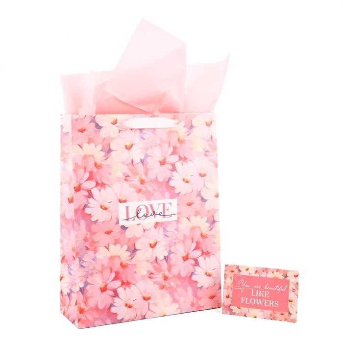 Пакет ламинированный двухсторонний &laquo;Цветы&raquo;, с тишью и открыткой, L, 40 &times; 31 &times; 11,5