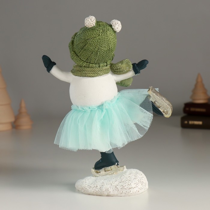 Сувенир полистоун "Снеговичок в голубой юбке" 14х7х17,5 см