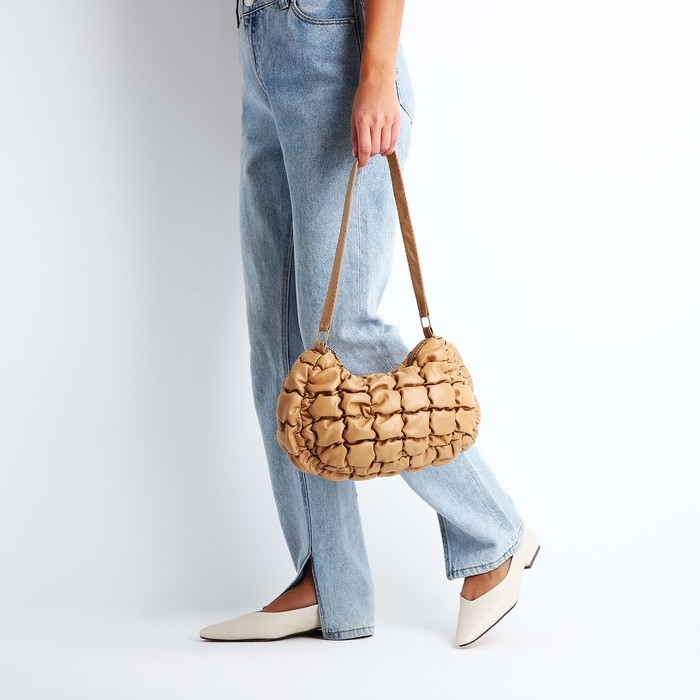 Сумка-багет на молнии, цвет бежевый