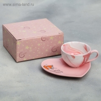 Подарочный набор керамический «Любимая бабушка»: кружка 120 мл, блюдце, цвет розовый Подарочный набор керамический «Любимая бабушка»: кружка 120 мл, блюдце, цвет розовый