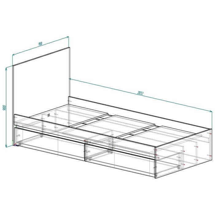 Кровать 900 с ящиками и основанием Мадера, с/м 900х2000, Дуб крафт золотой/Белый