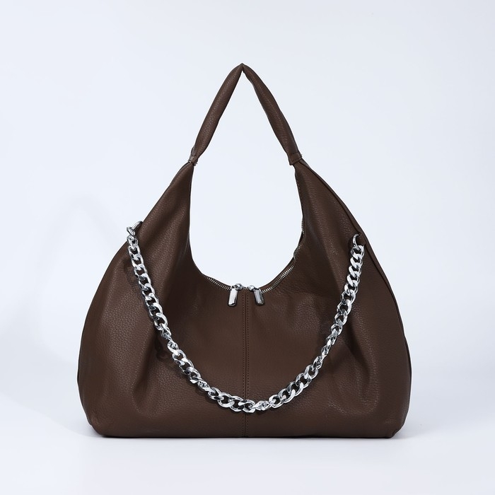 Сумка-мешок на молнии, наружный карман, цвет коричневый Сумка-мешок на молнии, наружный карман, цвет коричневый