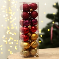 Шары ёлочные новогодние, на Новый год, пластик, d=3 см, 28 шт., цвет красный, винный и золотой Шары ёлочные новогодние, на Новый год, пластик, d=3 см, 28 шт., цвет красный, винный и золотой