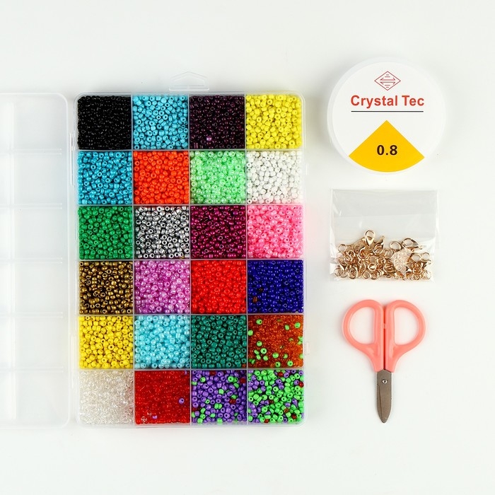 Набор для создания украшений, набор 24 цвета, 1 шт. &mdash; 2 мм, леска, ножницы, фурнитура