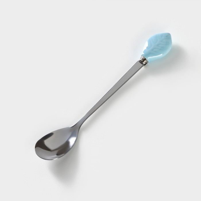 Чайная пара керамическая &laquo;Листочек&raquo;, 3 предмета: чашка 320 мл, блюдце 25,5&times;16 см, ложка, цвет голубой