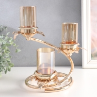 Подсвечник металл, стекло на 3 свечи "Ветвь с листиками" d-5 см золото 15х15х23,5 см Подсвечник металл, стекло на 3 свечи "Ветвь с листиками" d-5 см золото 15х15х23,5 см