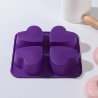 Форма для выпечки Доляна «Сердца», силикон, 16×16 см, 4 ячейки (7×7×3 см), цвет красный Форма для выпечки Доляна «Сердца», силикон, 16×16 см, 4 ячейки (7×7×3 см), цвет красный