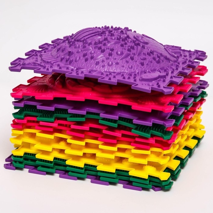Модульный массажный коврик ОРТО ПАЗЛ &laquo;Ассорти&raquo;, 12 модулей, цвет МИКС