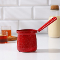 Турка Доляна &laquo;Мрамор рэд&raquo;, 400 мл, d=8 см, пластиковая ручка, антипригарное покрытие, индукция, цвет красный