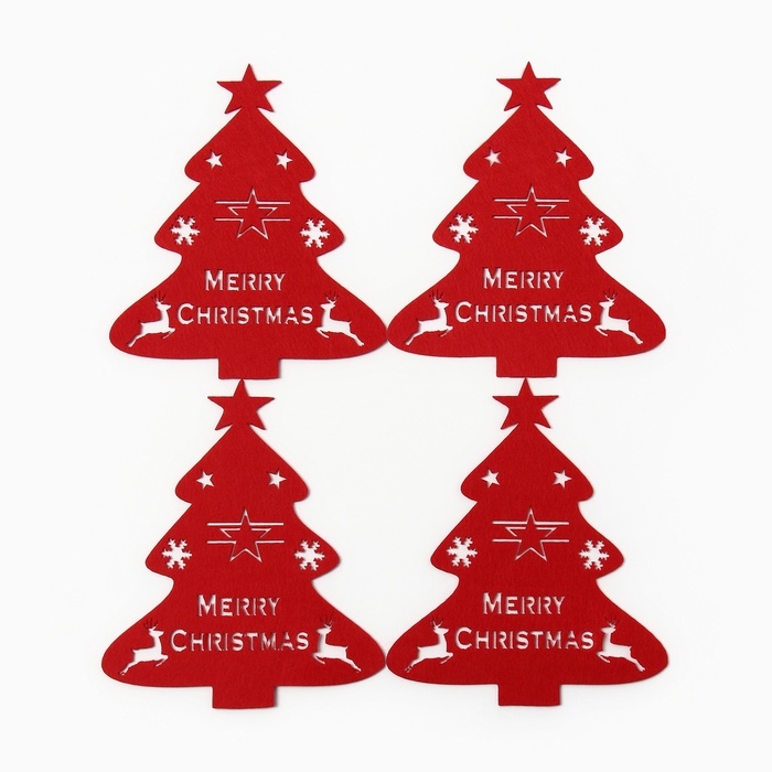 Новый год. Набор для декора столовых предметов Новый год. Набор для декора столовых предметов "Елка" 4шт цв.красн. 20х17см 100%п/э, фетр