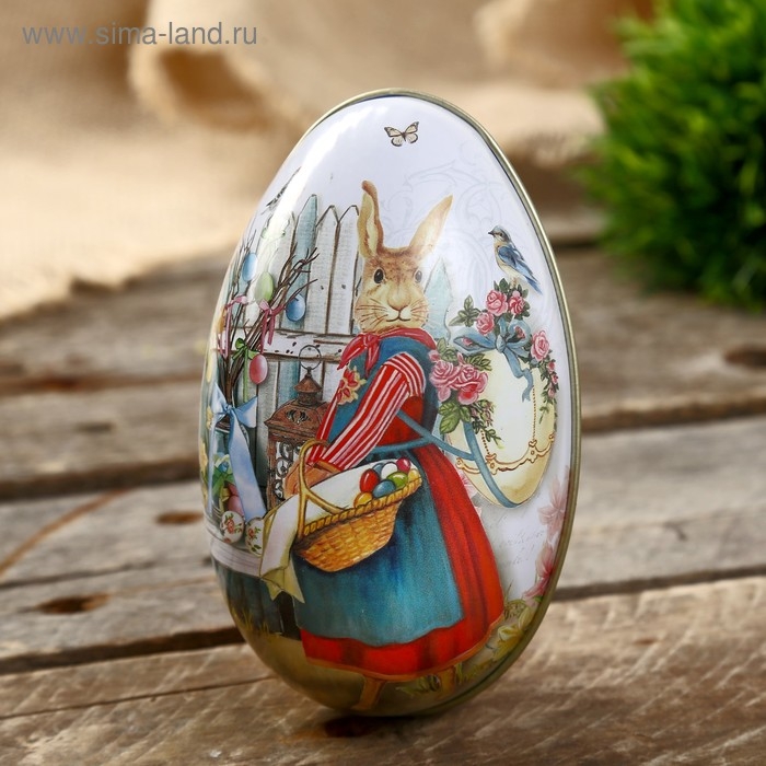 Шкатулка металл яйцо Шкатулка металл яйцо "Зайка с корзинкой крашенных яиц" 11х6,5х7 см