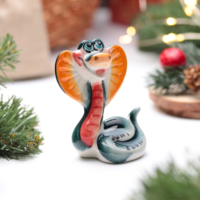 Новый год. Сувенир символ года 2025 Новый год. Сувенир символ года 2025 "Змея Василиса", гжель, цвет, 8,5 см