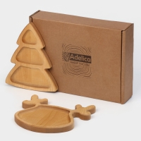Подарочный набор посуды Adelica &laquo;Новогодний олень&raquo;, менажница ёлка 22&times;18 см, тарелка 22&times;20 см, берёза