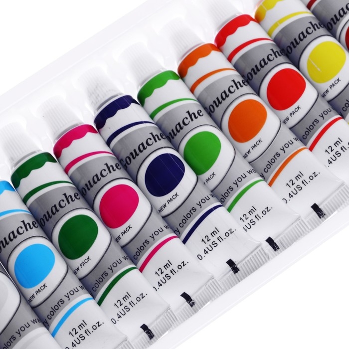 Краски гуашь, 12 цветов, в пластиковой тубе, 12 мл, в картонной коробке Краски гуашь, 12 цветов, в пластиковой тубе, 12 мл, в картонной коробке