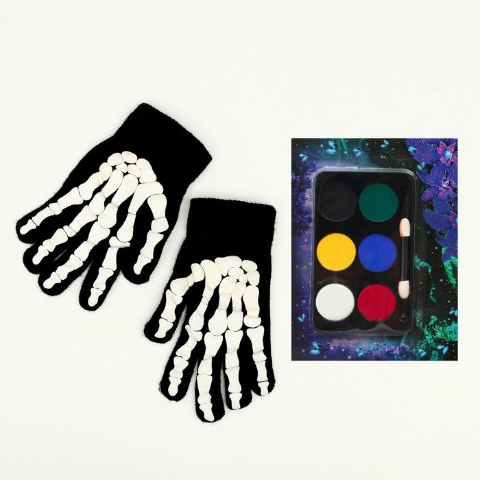 Карнавальный набор &laquo;Жуткий скелетик&raquo;: комбинезон, перчатки, грим, р. 104&ndash;116 см