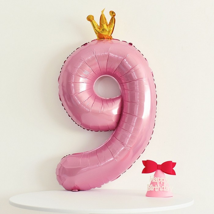 Шар фольгированный 40" &laquo;Цифра 9 с короной&raquo;, цвет розовый