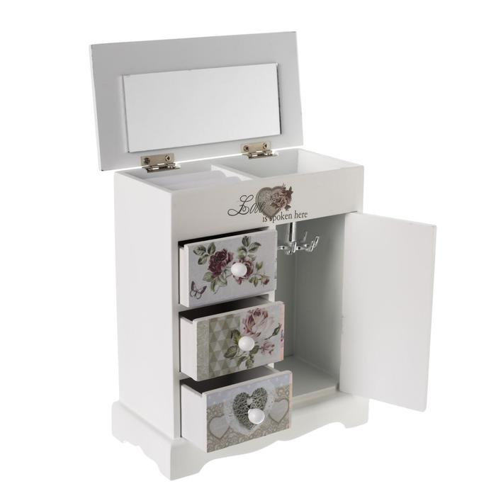 Шкатулка дерево комод 3 ящика+дверка Шкатулка дерево комод 3 ящика+дверка "Розы. Винтаж" 18,8х16,1х8,2 см