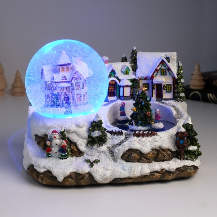 Сувенир полистоун водяной шар музыка, свет Сувенир полистоун водяной шар музыка, свет "Ёлка на катке" крутится d=10 см 22х15,5х15,5 см 103344