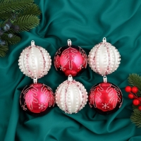 Набор шаров пластик d-8 см, 6 шт "Ночка" ёлочки, красный белый Набор шаров пластик d-8 см, 6 шт "Ночка" ёлочки, красный белый