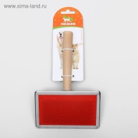 Пуходерка Wood большая широкая без капель, 12 х 19 см, длинная деревянная ручка