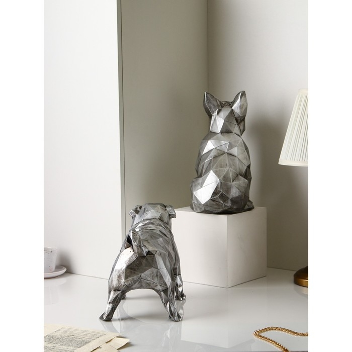 Набор фигур &laquo;Бульдог&raquo;, геометрия, полистоун, 34 см, цвет серебро
