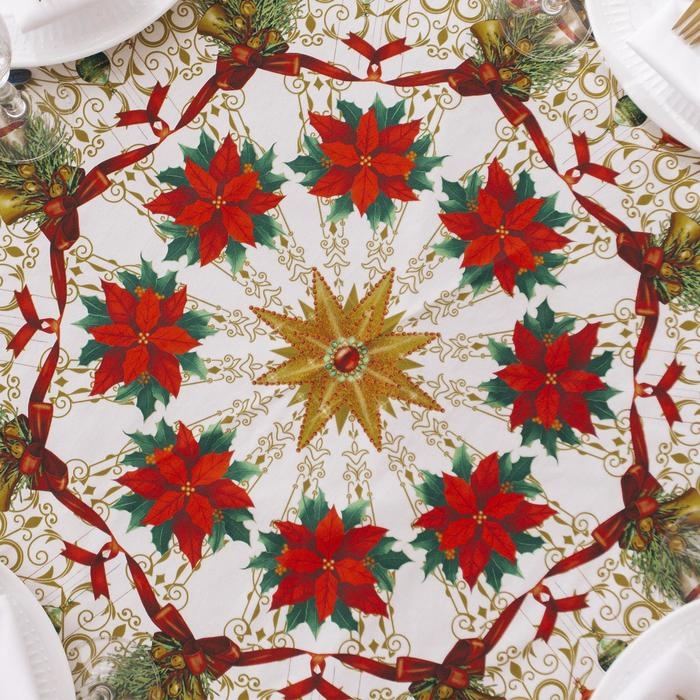 Скатерть новогодняя круглая Этель "Новогодние игрушки" d = 160 см, 100 % хлопок