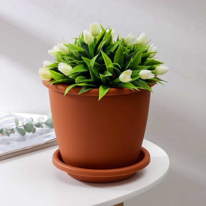 Горшок для цветов с поддоном &laquo;Афина&raquo;, 3 л, пластиковый, цвет коричневый