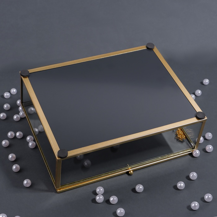 Органайзер для хранения «Кристалл», с крышкой, стеклянный, 1 секция, 20 × 16,8 × 9 см, цвет прозрачный/медный/розовый Органайзер для хранения «Кристалл», с крышкой, стеклянный, 1 секция, 20 × 16,8 × 9 см, цвет прозрачный/медный/розовый