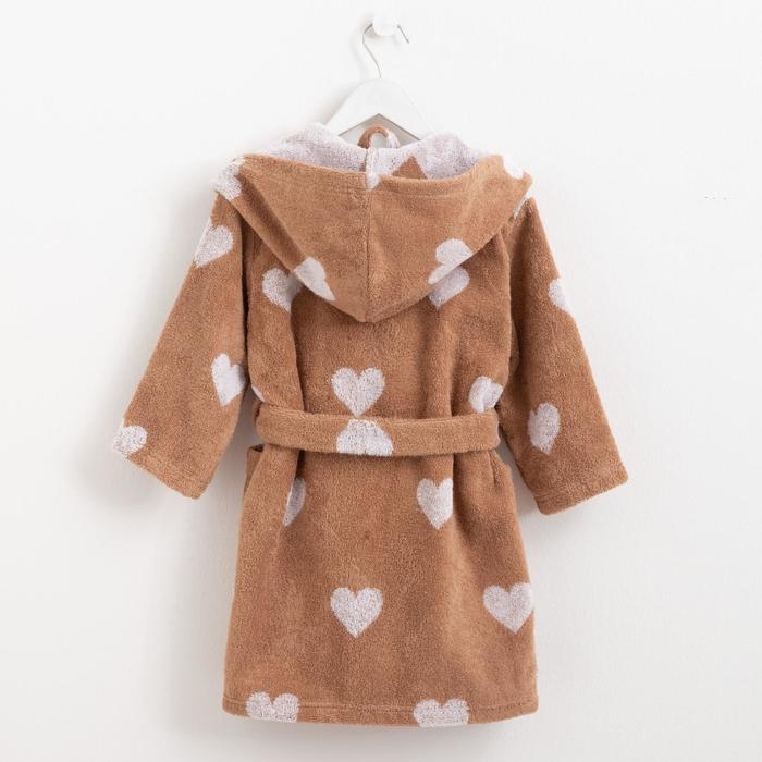 Халат махровый детский Крошка Я &laquo;Сердечки&raquo; размер 30, цвет мокко, 100% хлопок 360 г/м2